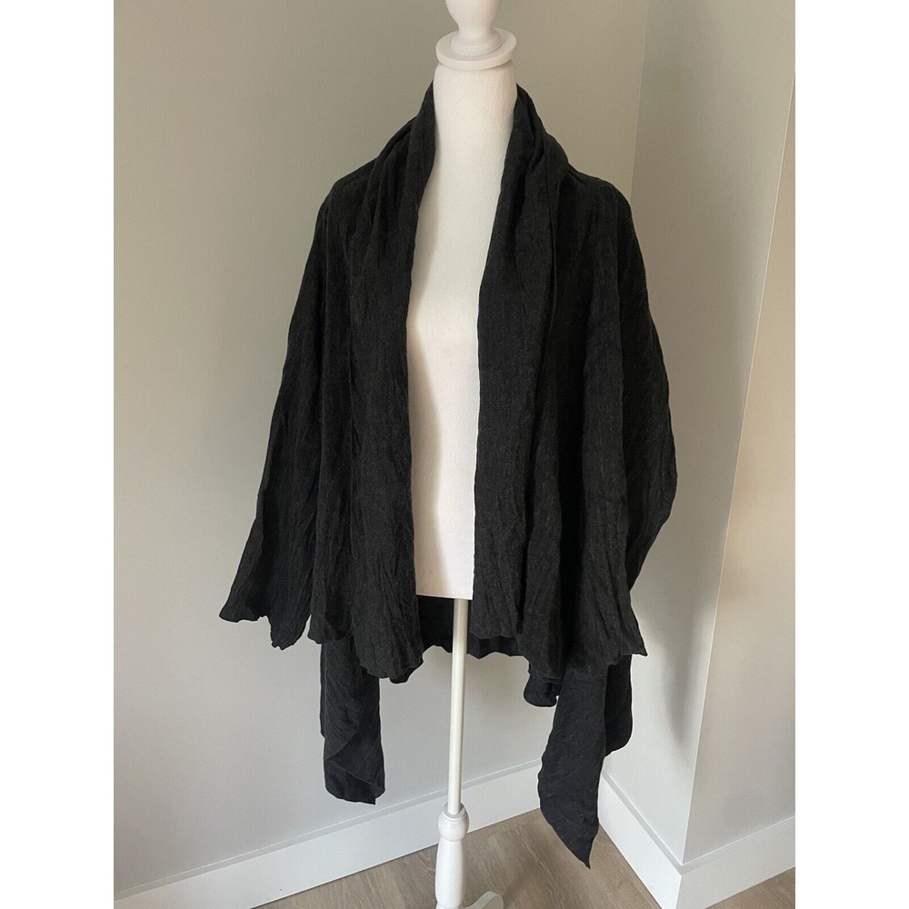 J. Jill L Wool Open Cardigan Women Charcoal Lagenlook Sweater Layer Crinkle Boho